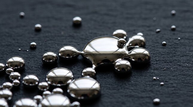 Liquid Mercury Droplets on a Dark Textured Surface