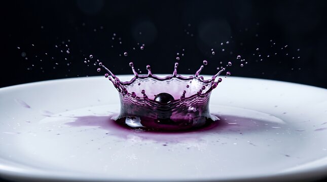 Vibrant Purple Liquid Splash Crown on White Surface