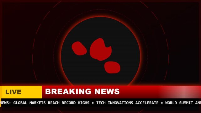 Professional breaking news television broadcast film overlay with live banner and digital news ticker for media production