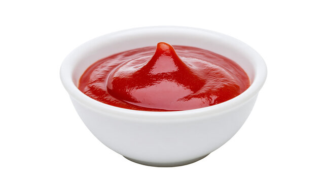 Isolated bowl of vibrant red ketchup, a classic condiment ready for dipping and seasoning.