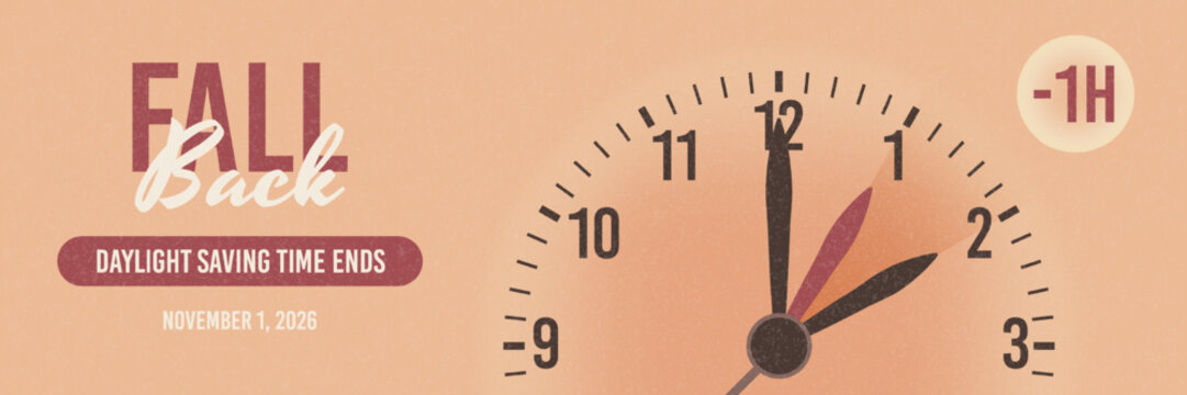 Fall Back Daylight Saving Time Ends USA Clock Header Template Illustration