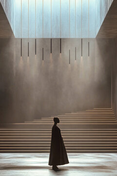 vertical frame A woman stands in a dimly lit room wearing a long black dress, the atmosphere is mysterious and intriguing