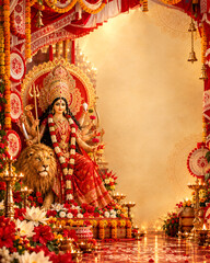 Fototapeta premium Elegant Bengali Durga Puja Celebration with Traditional Red and White Decor
