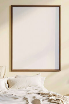 vertical frame A cozy bedroom with a picture frame on the wall