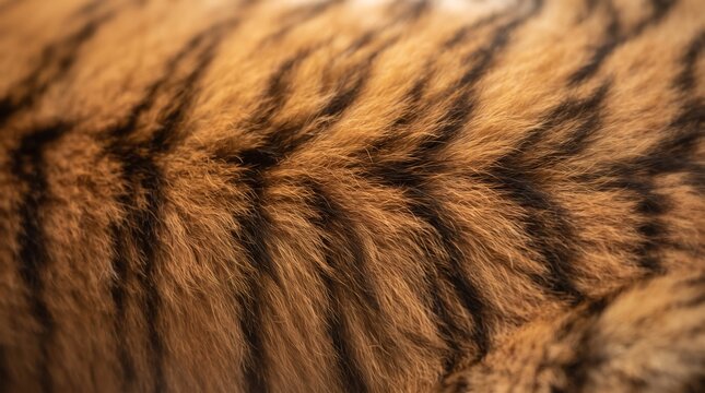 Detailed close-up texture of a tiger's fur with distinctive orange and black stripes