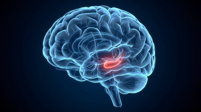 Human brain anatomy with highlighted hippocampus medical neuroscience