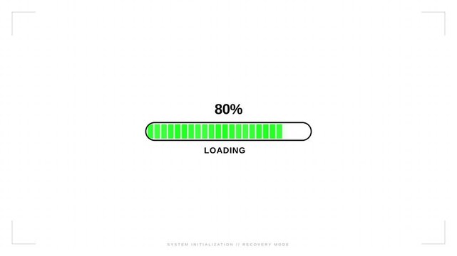 Minimalist loading bar with green segmented progress indicator showing eighty percent on white background, concept for system update and upload completion, ideal for website interface design and