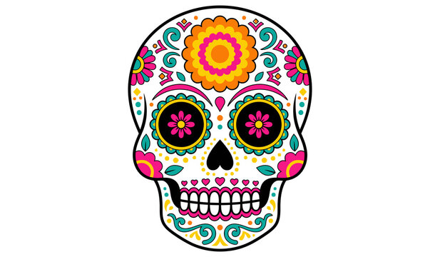 Detailed decorative sugar skull with marigolds for Day of the Dead vector