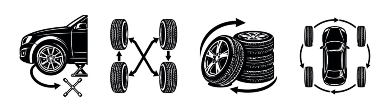Car Tire Rotation Maintenance Icons