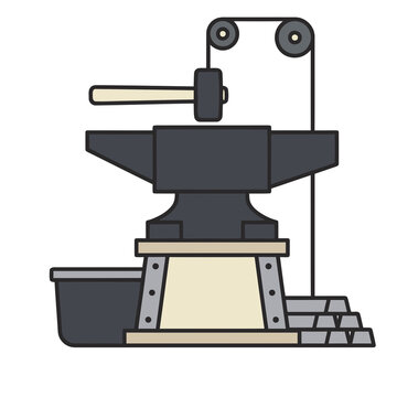 Blacksmith Anvil with Hammer and Metal Ingots