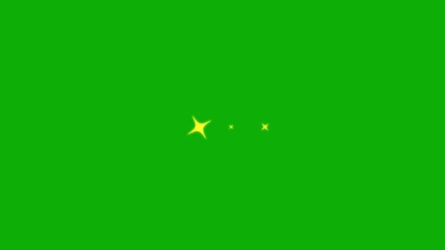 Blinking shining light twinkling effect animation, white cartoon doodle star sparkle, retro flat vector motion graphic, glowing starburst on transparent green screen background, 4k loop video