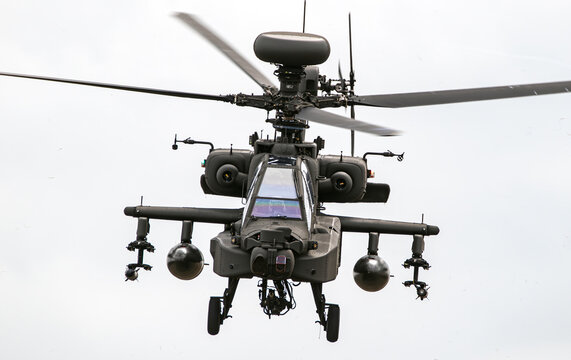 Armed attack helicopter low flying