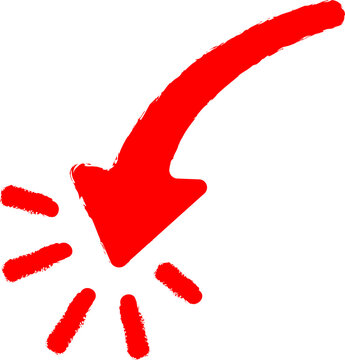 Red Curved Arrow Icon Down Click Pointer Direction Symbol Vector On Transparent Background