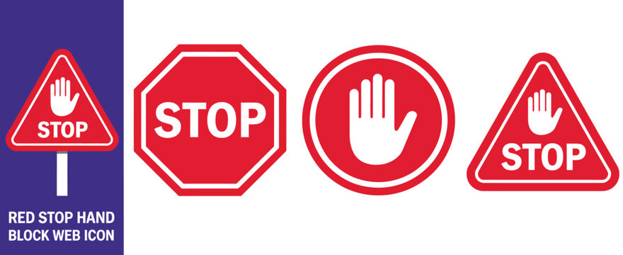 Red stop hand block octagon sign adblock do not enter forbidden icon vector graphic alert warning symbol restricted access security mark boundary banner button design template