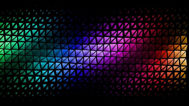 Abstract rainbow geometric mesh background, with pulsing light, effects and digital, triangle pattern