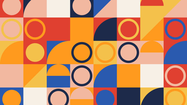 Warm Bauhaus geometric pattern with circles and arcs