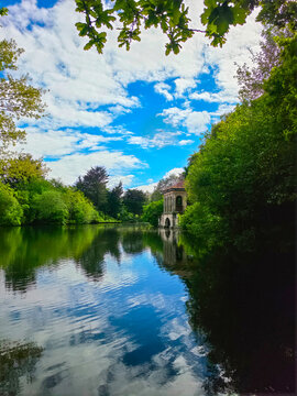 Roman Boathouse by the lake in Birkenhead Park, located in Merseyside, England. Birkenhead Park is the world's first publicly funded, purpose-built public park, tentative world heritage site
