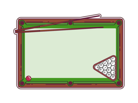 Memo note or paper planner for kids stationery or diary calendar frame with billiards snooker or pool sport game. Kids memo note or school notebook sticky pad or sticker with billiards table and cues