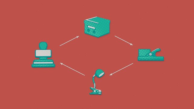 Closeout records are inspected, approved, clipped, and placed in an archive for handover and retention. Flat 3D style with a halftone dot screen.