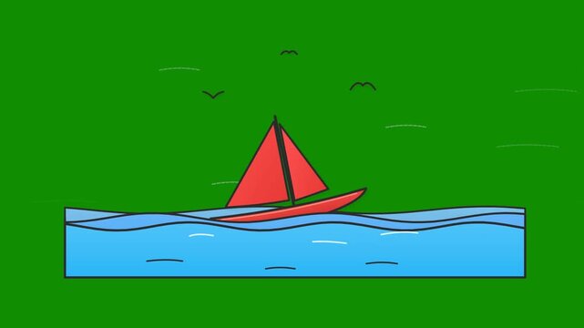 Looping Wooden Boat Sailing on Ocean Waves Animation