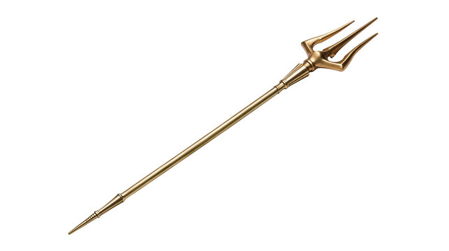 Isolated golden mythical trident, powerful ancient weapon, elegant fantasy prop, majestic superhero accessory
