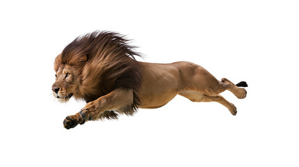 Isolated magnificent male lion in dynamic motion, running or leaping with impressive power © Lucas