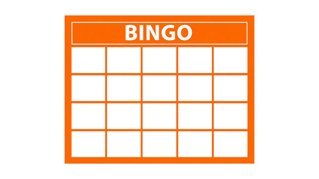 Isolated classic orange bingo game card with empty grid for players to mark numbers