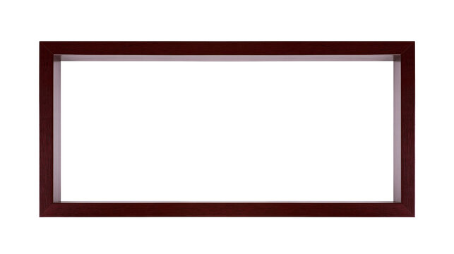Isolated elegant rectangular dark red wooden picture frame with subtle inner light gray border