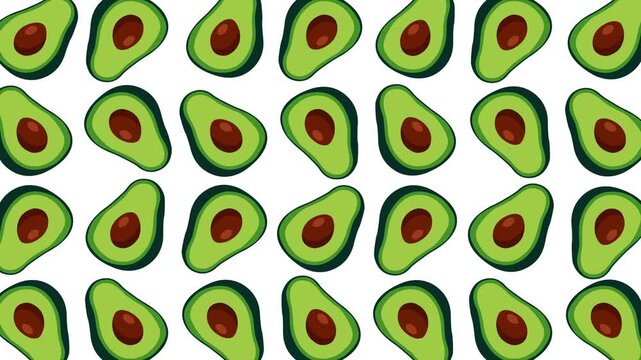 Fresh avocado pattern motion graphic featuring colorful sliced avocados arranged in a seamless layout