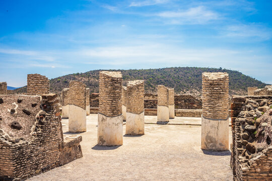 Pyramids and buildings in the archaeological zone of the Atlanteans, in Tula Hidalgo
