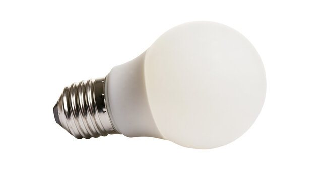 Isolated modern energy-efficient LED light bulb with standard screw base and white glass