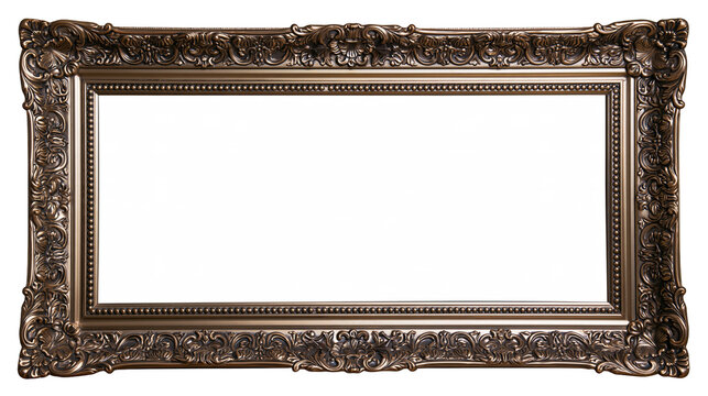 Isolated ornate antique gold picture frame with intricate carvings and beading for artwork display