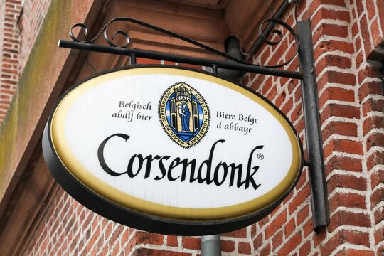 Copenhagen, Denmark - August 28, 2025: Corsendonk logo on a wall. Corsendonk is a Belgian beer brewed by Brasserie du Bocq in Purnode, in the province of Namur