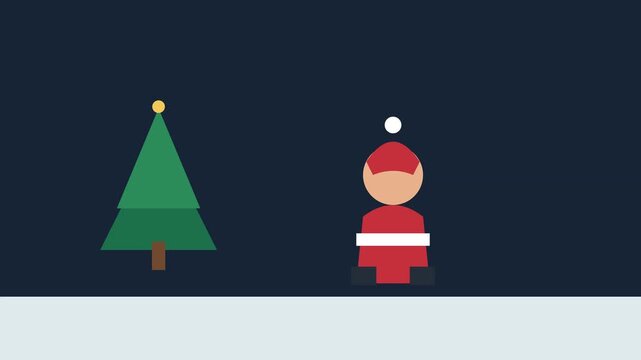 Santa Claus standing beside a christmas tree, festive holiday character animation