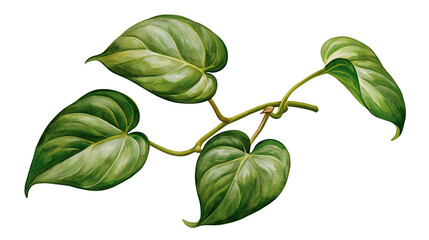 Isolated vibrant green philodendron plant with heart-shaped leaves, detailed tropical botanical artwork. © ROCKETX