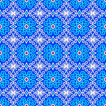 Blue and white Hmong ethnic spiral geometric seamless pattern background vector illustration