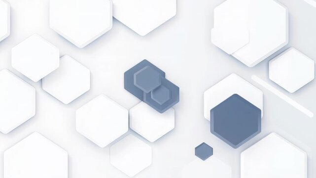Abstract Hexagonal Network: A minimalist design featuring a network of white and blue hexagonal shapes on a light background, conveying a sense of connection and structure.