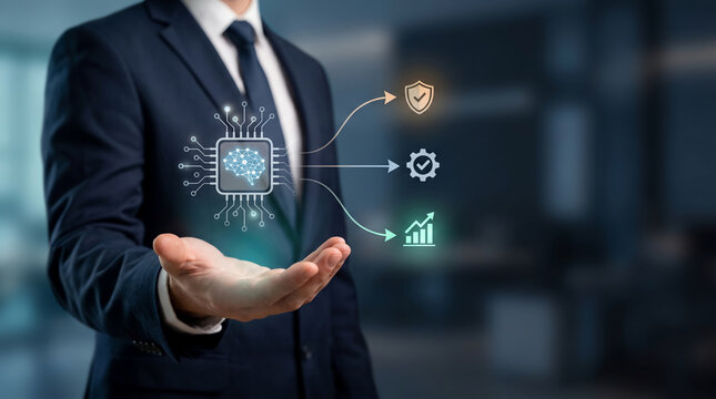 AI decision support for enterprise strategy and business growth automation, representing intelligent analytics, strategic planning, smart technology, process optimization, and data-driven management.