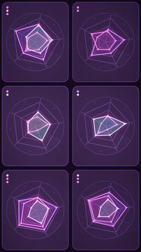 Radar Chart Dashboard Pulse Seamless Loop Abstract Data Analytics Visualization Background in deep plum tones vertical 9:16