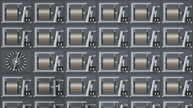 Electromagnetic Relay Bank With Snapping Armatures and Stepping Selectors, Seamless Loop in cool slate tones