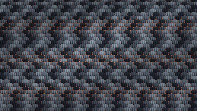 Overlapping Ceramic Scale Tiles Sliding Apart to Reveal Warm Color Slivers, Seamless Loop in calm black tones