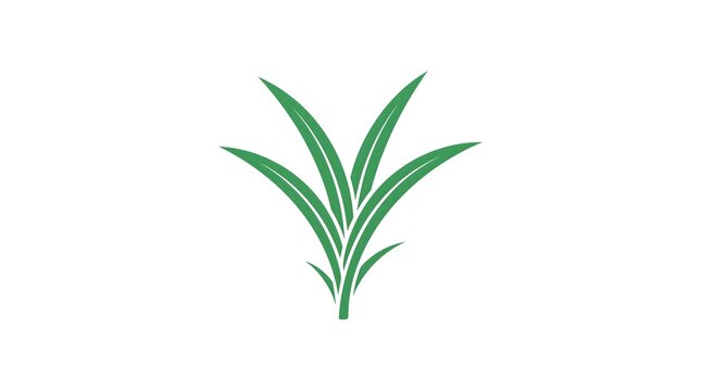 Minimalist vector icon of a green grass clump or stylized plant leaves growing upward, isolated on a clean white background