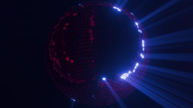 Abstract 3d red glass disco ball animation seamless loop blue rays