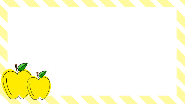 Diagonal stripe yellow white line apples frame. Apples frame background with copy space. Decorative apples border design.