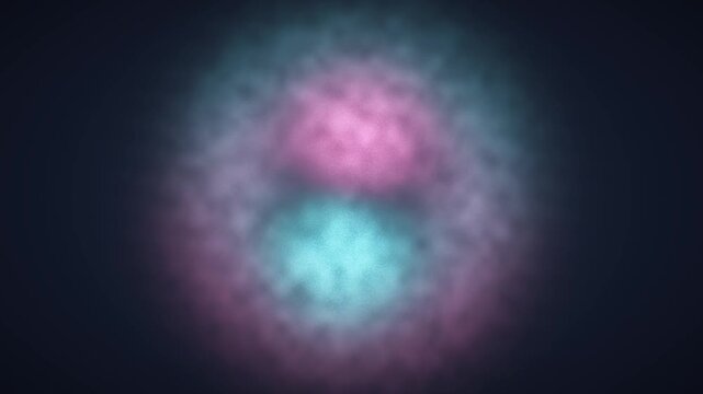 Quantum atomic orbital wave function probability cloud morphing seamless loop in bright cyan tones
