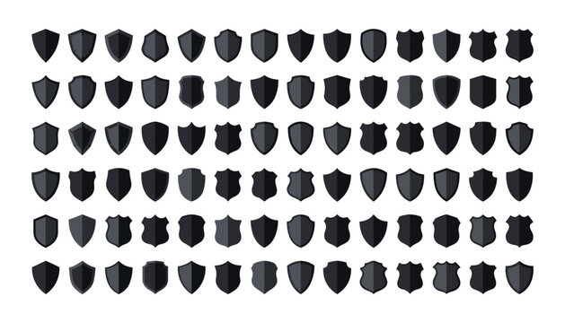Blank black shield silhouettes set variety of heraldic security icons geometric protection badge vectors for logo crest template design