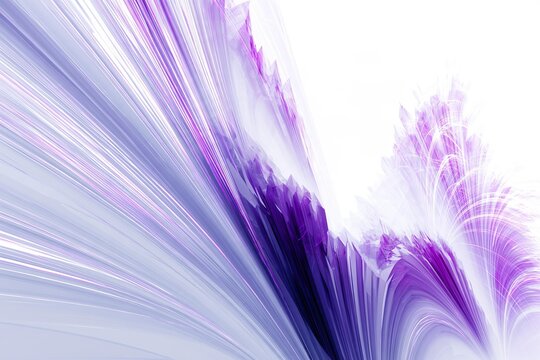 Abstract purple wave graphic background with dynamic light trails. Digital data stream design elements for technology concepts. Motion energy lines flow across white copyspace