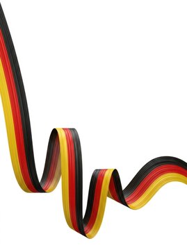 Dynamic flowing ribbon in the German flag colors, isolated on white background