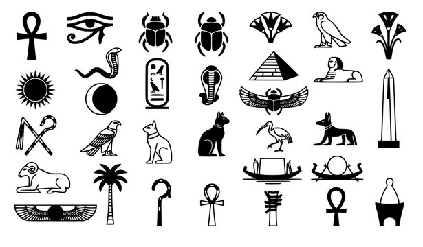 Ancient Egyptian Symbols and Hieroglyphic Vector Collection