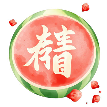 Watermelon slice with Chinese character design graphic resource